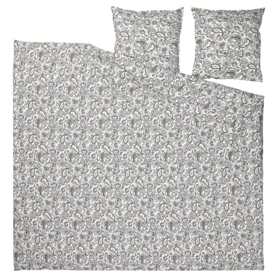 RODGERSIA Duvet cover and 2 pillowcases, grey/white, 240x220/80x80 cm