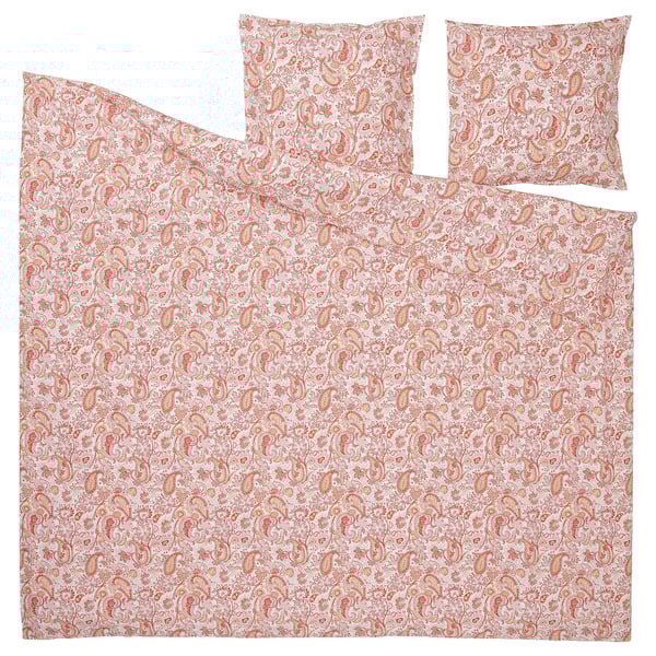 A red paisley RODGERSIA duvet cover and 2 pillowcases on white cotton/viscose.