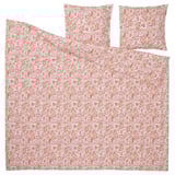 A red paisley RODGERSIA duvet cover and 2 pillowcases on white cotton/viscose.