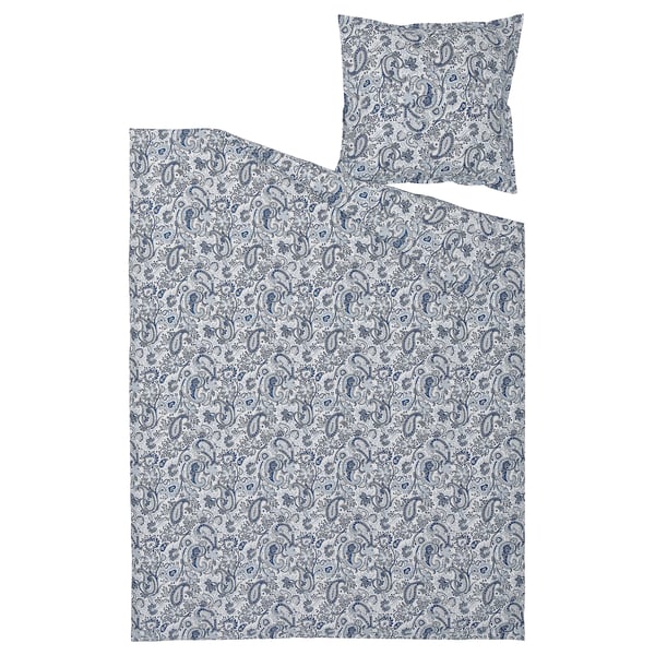 RODGERSIA blue paisley duvet & pillow set. Intricate patterns on cotton-viscose blend fabric.