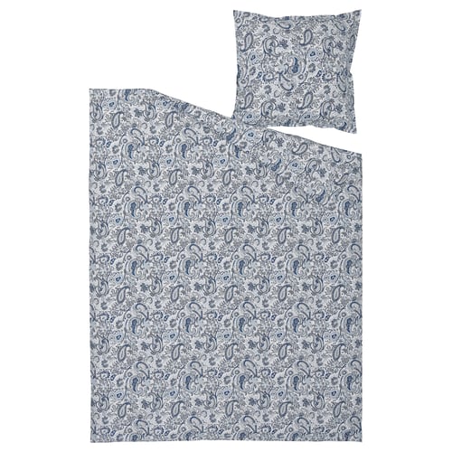 RODGERSIA Duvet cover and pillowcase, blue/white, 140x200/80x80 cm
