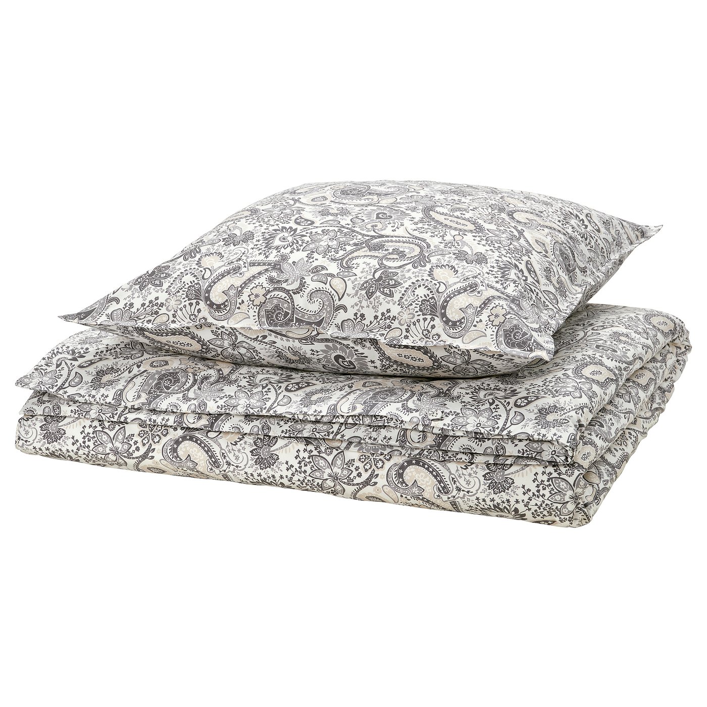 RODGERSIA cream & gray paisley bedding set, soft cotton-viscose.