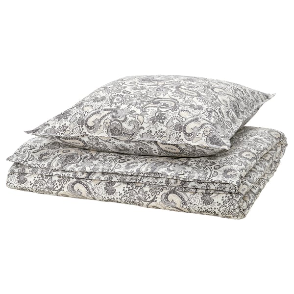 RODGERSIA duvet and pillow set, beige paisley, cotton/viscose, folded rectangle with intricate designs.