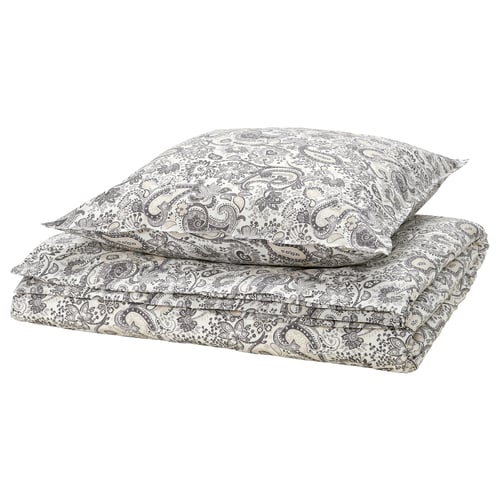 RODGERSIA cream & grey paisley bedding set, soft cotton-viscose.