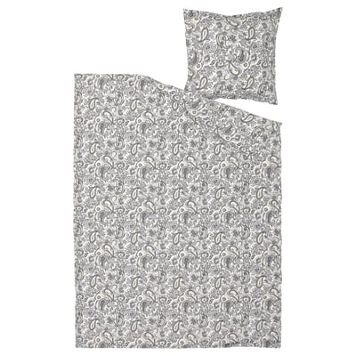 RODGERSIA Duvet cover and pillowcase, grey/white, 140x200/80x80 cm