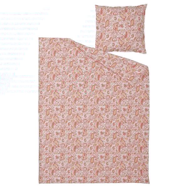 RODGERSIA paisley bedding set, peach, rectangular duvet & pillow, cotton-viscose blend.