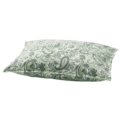 Green paisley pillowcase, rectangular shape, soft cotton-viscose blend.