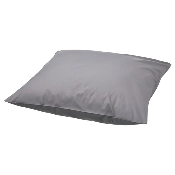 Gray RÖNNVECKMAL cotton pillowcase with zipper.