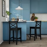 ROSENTORP Bar stool with backrest, counter height/black, 63 cm