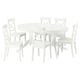 White ROSENTORP dining set: round extendable table with 6 matching chairs, solid wood and painted surfaces.