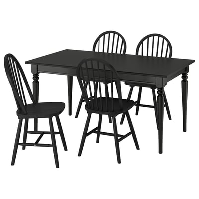 ROSENTORP / SKOGSTA Table and 4 chairs, black/black, 155/215x87 cm
