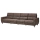 A brown, upholstered, modular sofa with electric recliners. The sofa has a high back, lumbar support, and a sleek, modern design.