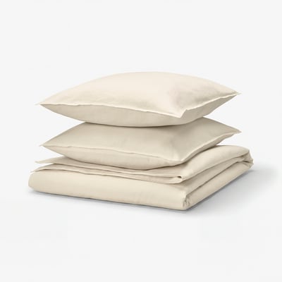 RUNDHAGTORN Duvet cover and 2 pillowcases, beige, 240x220/80x80 cm