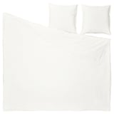 White RUNDHAGTORN bedding set with linen and cotton. Includes duvet and pillowcases, zipper closure, pre-washed linen look.