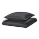 Gray duvet set, zip closure, soft linen-cotton blend, pre-washed look, folded square.