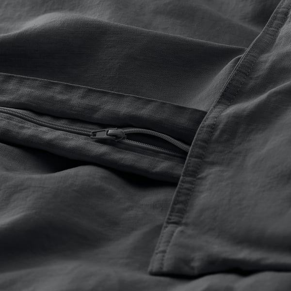 Duvet cover with zipper closure, linen-cotton blend, pre-washed for softness.