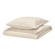 Beige RUNDHAGTORN linen-cotton duvet & pillowcase set, neatly folded with zipper closures.