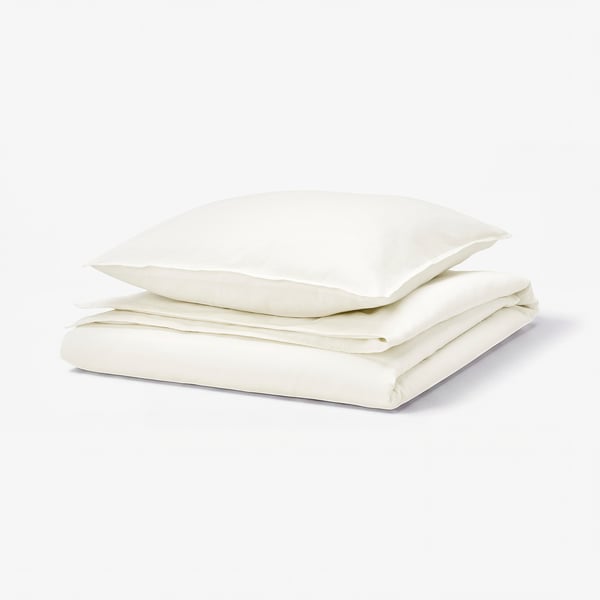 RUNDHAGTORN ivory duvet set, soft linen-cotton blend, neatly folded.