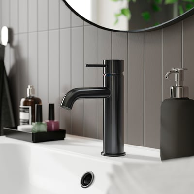 SALLSJÖN Bathroom mixer tap top lever, black, M