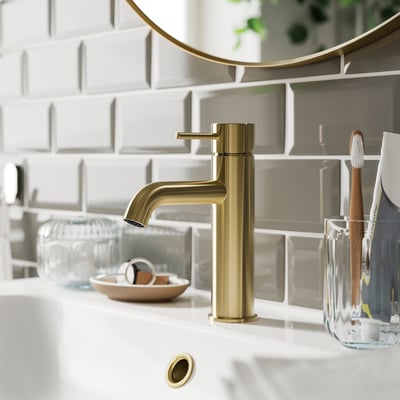 SALLSJÖN Bathroom mixer tap top lever, brass-colour, M