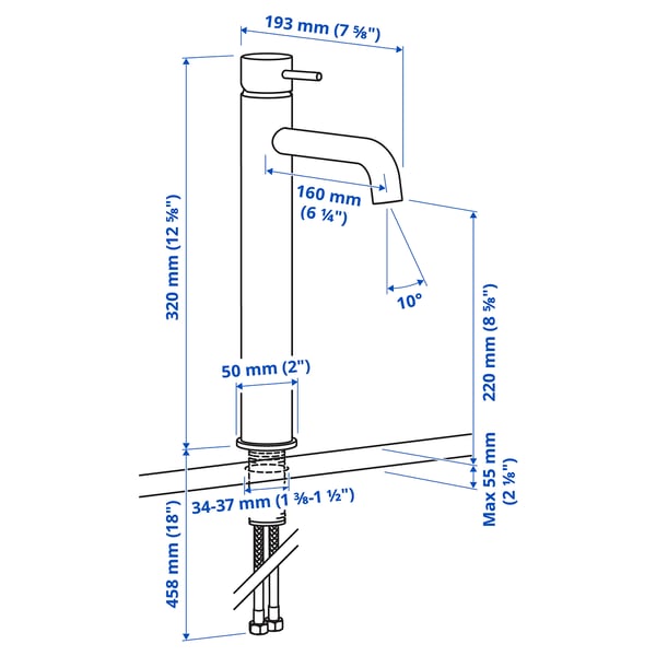 SALLSJÖN Bathroom mixer tap top lever, chrome-plated, XL