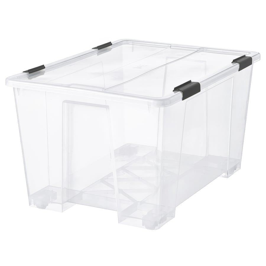 SAMLA box with lid/clip lock, transparent/black, 79x57x43 cm/130 l ...