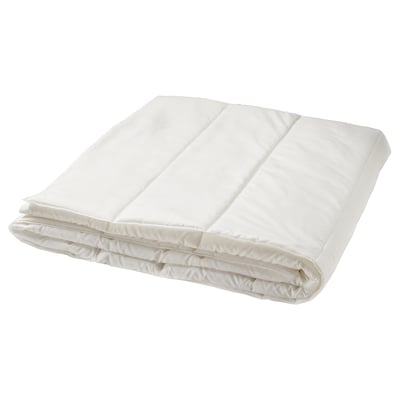 A white recycled polyester duvet blanket, neatly folded, square-shaped with a smooth texture.