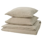 SCHERSMIN bedding set: greige, 100% cotton, textured, includes folded blanket and pillows.