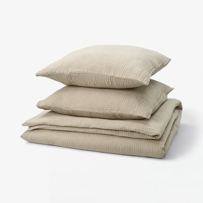 SCHERSMIN Duvet cover and 2 pillowcases, grey-beige, 240x220/80x80 cm