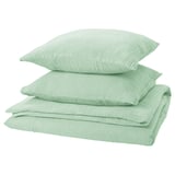 SCHERSMIN green cotton duvet & pillow set, soft wavy texture.