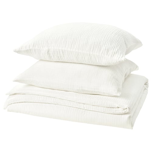 SCHERSMIN white duvet set, 100% cotton muslin, soft & breathable, envelope pillowcase.
