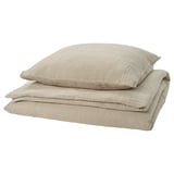 SCHERSMIN bedding set, cream, organic cotton, textured, pillows & blanket.
