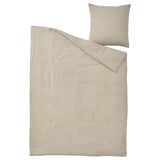 SCHERSMIN duvet & pillowcase set, greige, soft organic cotton, plain weave, muslin texture.