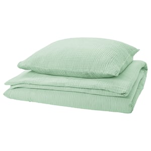 SCHERSMIN bed set, light mint green, organic cotton, textured fabric, envelope closure on pillowcases.