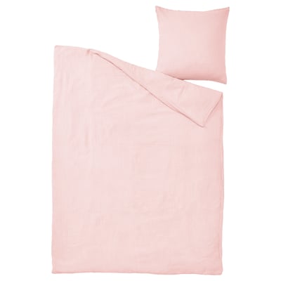 Light pink SCHERSMIN duvet set, 100% cotton, soft muslin fabric, includes blanket & pillowcase.