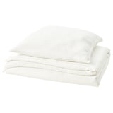 SCHERSMIN white organic cotton duvet set, textured with wavy design.