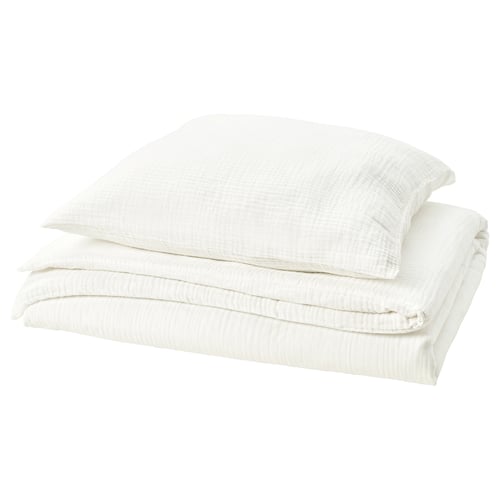 Folded white SCHERSMIN bedding set, pure cotton, textured.