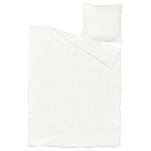 SCHERSMIN white bedding set, pure cotton, soft muslin, rectangular shape. Includes duvet cover and pillowcase.
