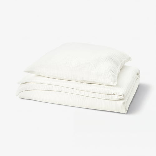 SCHERSMIN white organic cotton duvet set; includes cover & pillowcase, soft muslin texture.