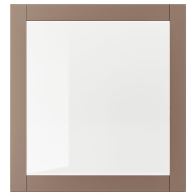 SINDVIK square frame, light grey-brown, clear glass center, simple design.