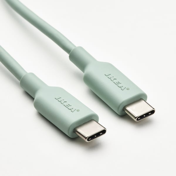 Two mint green usb-c cables displayed side by side, highlighting their flexibility and quality.