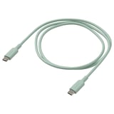 Mint green usb-c cable, flexible tpe material, coiled shape.