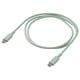 Mint green usb-c cable, flexible tpe material, coiled shape.