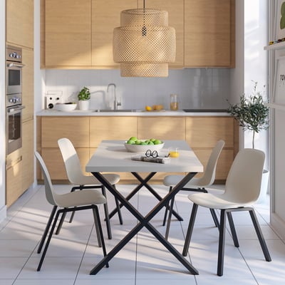 SKÅLSTA Chair, plastic beige/profiled metal/black-grey