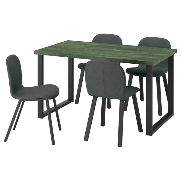 SKÅLSTA Table and 4 chairs, dark grey-green marble effect U-shaped black-grey/Knäbäck dark grey profiled metal/black-grey, 140x80 cm