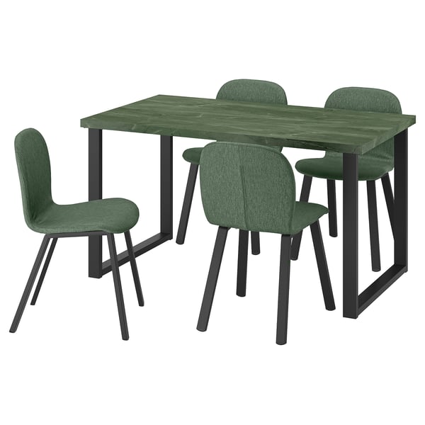 SKÅLSTA Table and 4 chairs, dark grey-green marble effect U-shaped black-grey/Knäbäck grey-green profiled metal/black-grey, 140x80 cm