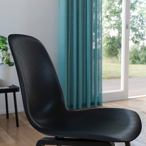 SKÅLSTA Table and 4 chairs, dark grey-green marble effect U-shaped black-grey/plastic black profiled metal/black-grey, 140x80 cm