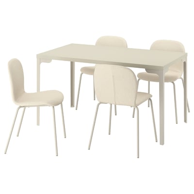 SKÅLSTA Table and 4 chairs, light grey-beige straight light grey-beige/Knäbäck beige tubular metal/light grey-beige, 140x80 cm