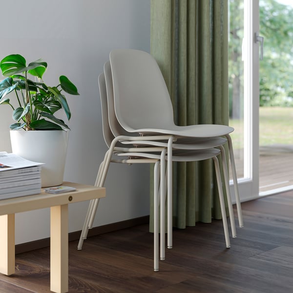 SKÅLSTA Table and 4 chairs, light grey-beige straight light grey-beige/plastic beige tubular metal/light grey-beige, 140x80 cm