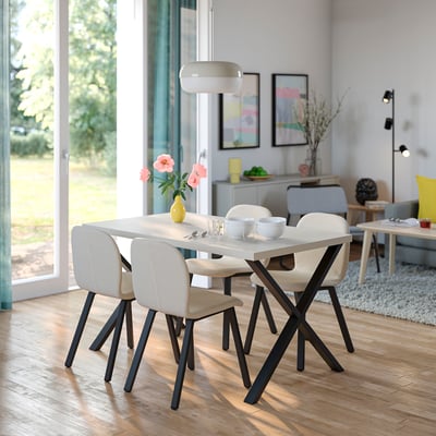 SKÅLSTA Table and 4 chairs, light grey-beige X-shaped black-grey/Knäbäck beige profiled metal/black-grey, 140x80 cm